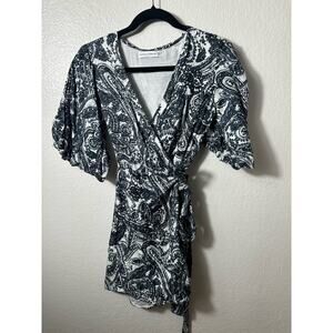 Faithfull‎ the Brand wrap puff sleeve abstract paisley mini dress